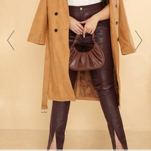 PLUS DARK CHOCOLATE SPLIT HEM FAUX LEATHER SKINNY PANTS